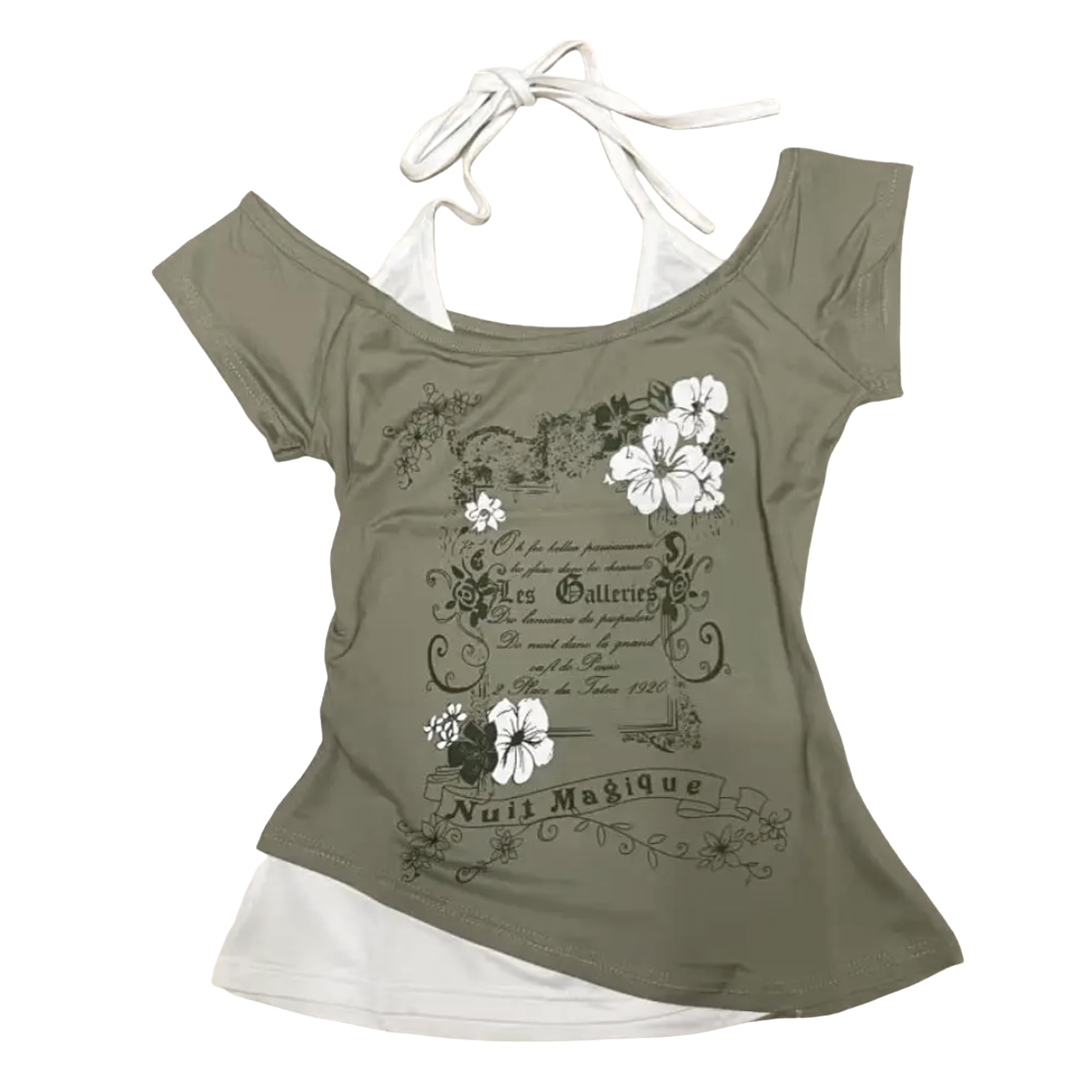 Baby Tee Y2k Women Grunge Top Emo 2000s Vintage Fake Two Piece Short Sleeve T Shirt Crop Tops Teens