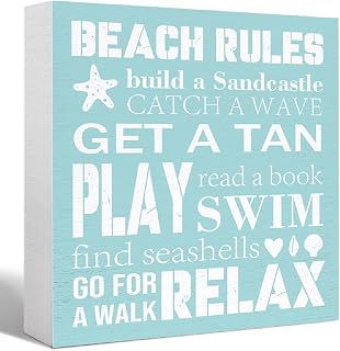 Wooden Beach Theme Box Sign - Rules & Decor for Home Office Desk Cubicle Tabletop