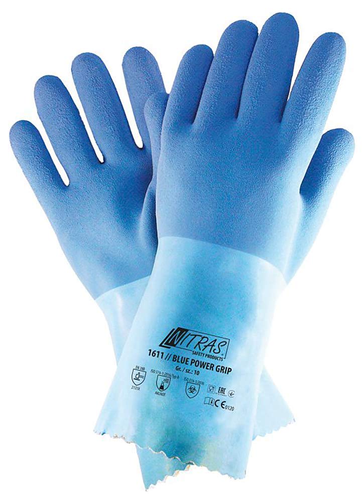 12 Paar Nitras 1611 Blue Power Grip - Chemikalienhandschuhe aus Latex - Gr 09