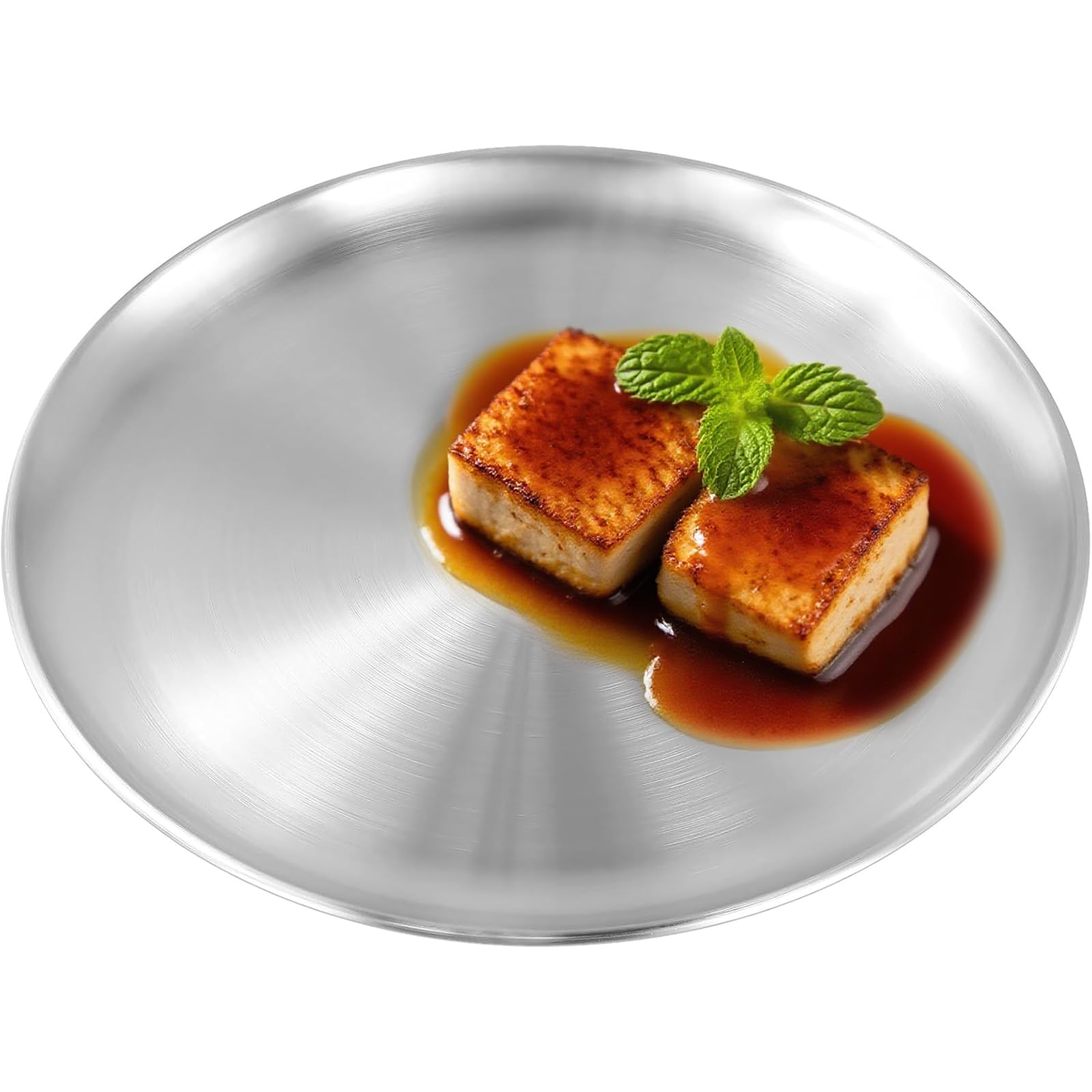 Lot de 3 assiettes plaques à pizza rondes argentées en acier inoxydable de 30 cm pour contenir des desserts, des gâteaux, des fruits, des biscuits, de la viande