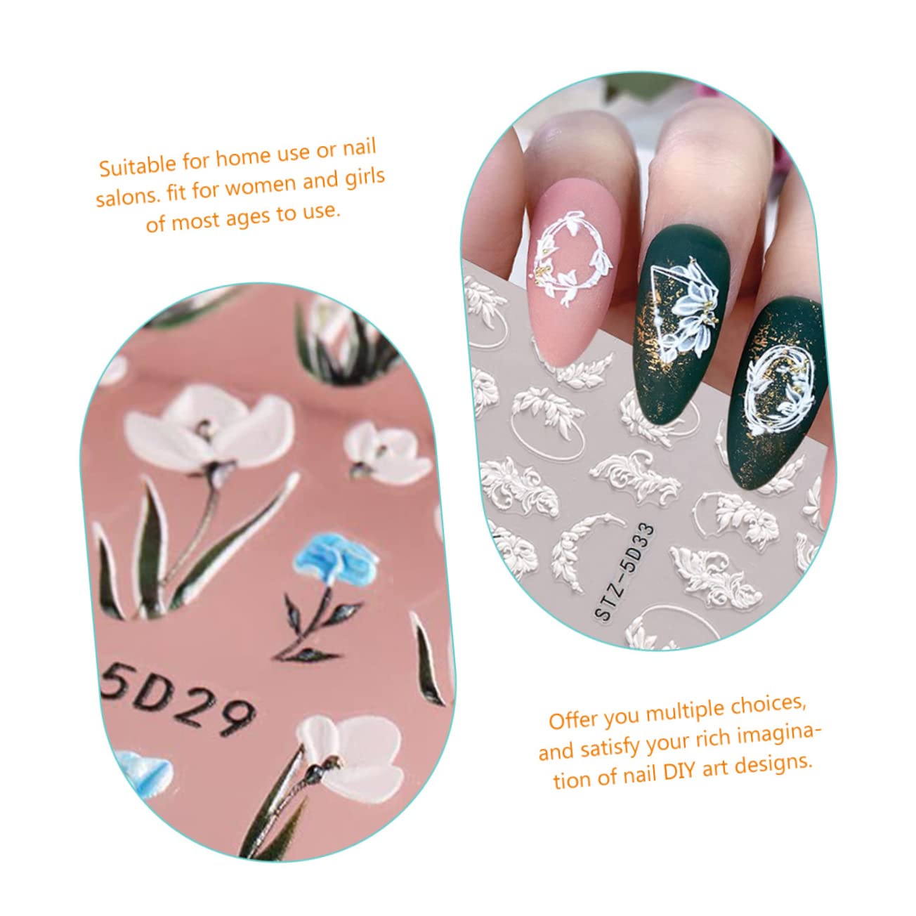 Healeved 30fogli Adesivi Per Unghie Floreali Decorazioni Per Nail Art Embossed Facili Applicare Su Unghie e Lisce Per e