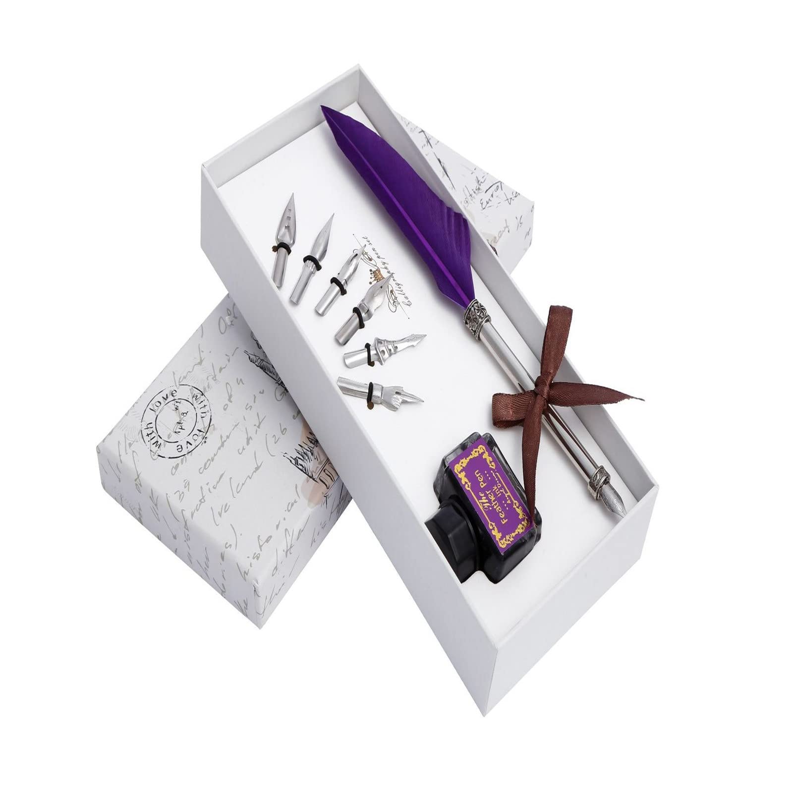 Federkiel Feder Stift Antike Dip Federkiel Stift, Feder Stift Dip Quill Pen Feder Stift Set Retro Quill Pen Quill Set(Purple)