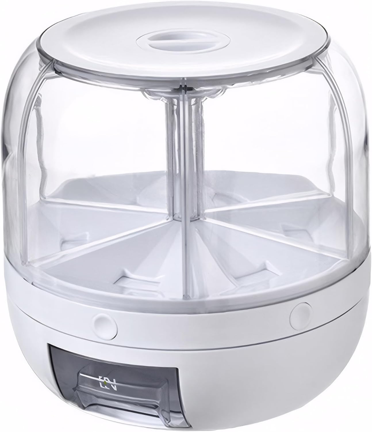 Rice Dispenser Large Capacity Grain Storage Container 6 Grids 360° Rotatable Cereal Dispenser with Lid for Beans Cereal White.