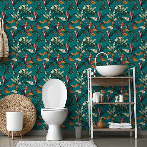 Papier contact décoratif VaryPaper bleu sarcelle motif tropical chic - 7