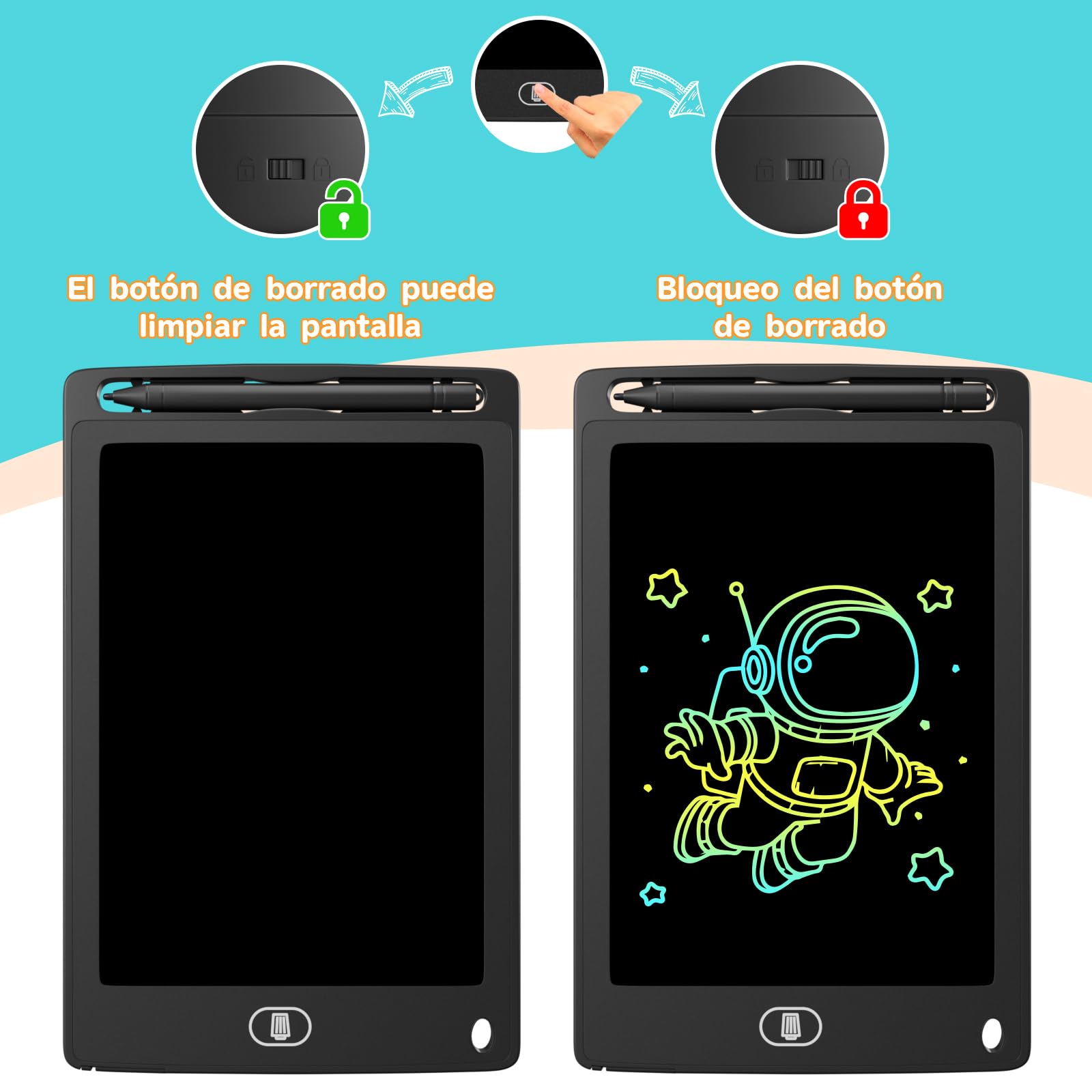 3 Pack Tableta de Escritura LCD, Electight Infantil Tablero de Dibujo Electrónico de 8.5 Pulgadas con Borrable y Bloqueo Función, para 3 4 5 6 7 Niños Dibujen y Escriban (Rosa+Azul+Negro) — view 5