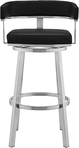 Miniatura 4 de Armen Living Lorin Taburete giratorio de piel sintética negra y acero inoxidable cepillado de 30 pulgadas