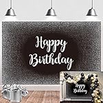 Black and Silver Happy Birthday Backdrop Grey Glitter Photography Background Men Women Adult Birthday Decoration Supplies 7x5FT