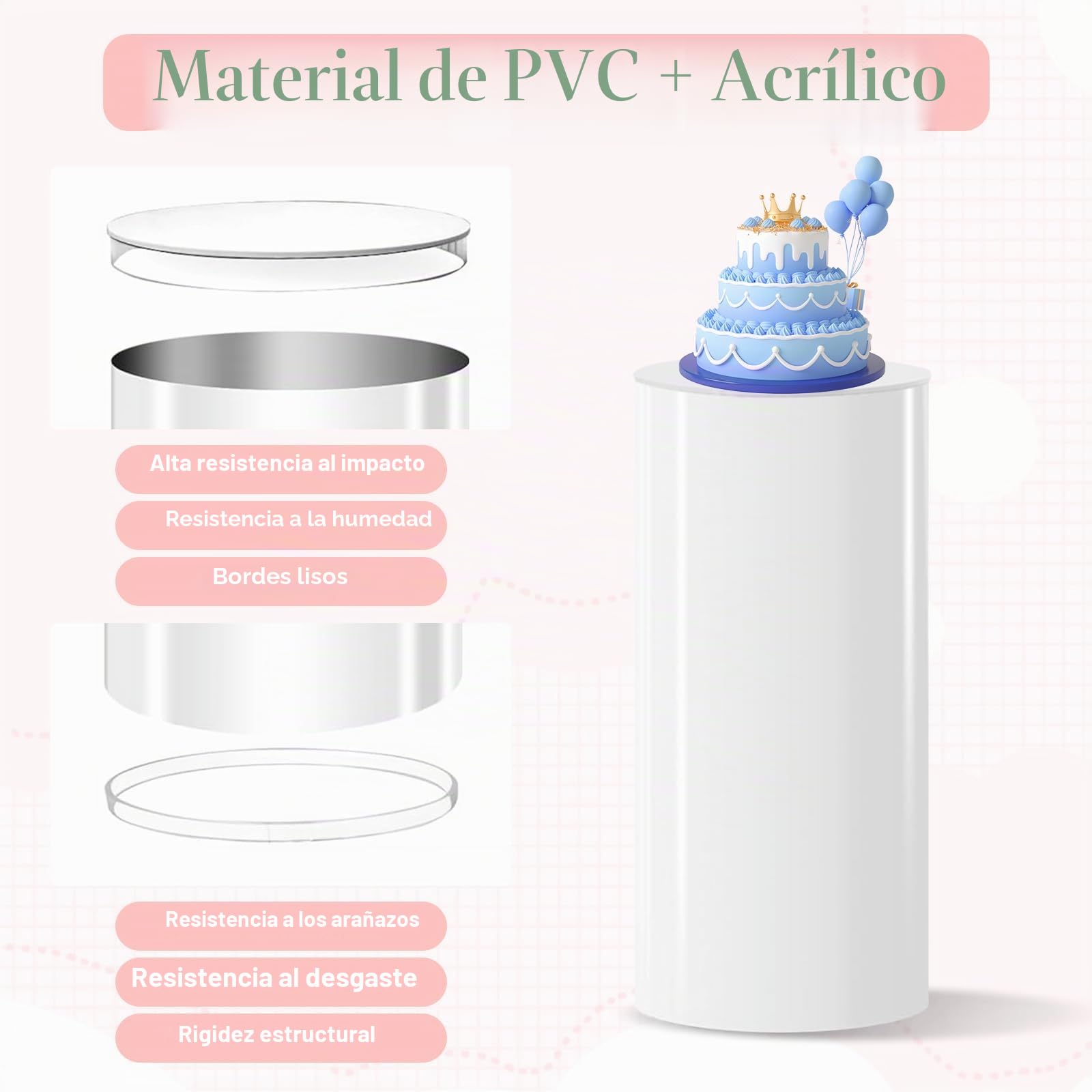 5 piezas de soportes cilíndricos, soportes redondos para tartas de acrílico, soportes de exhibición cilíndricos para bodas, fiestas, panaderías y decoración de eventos