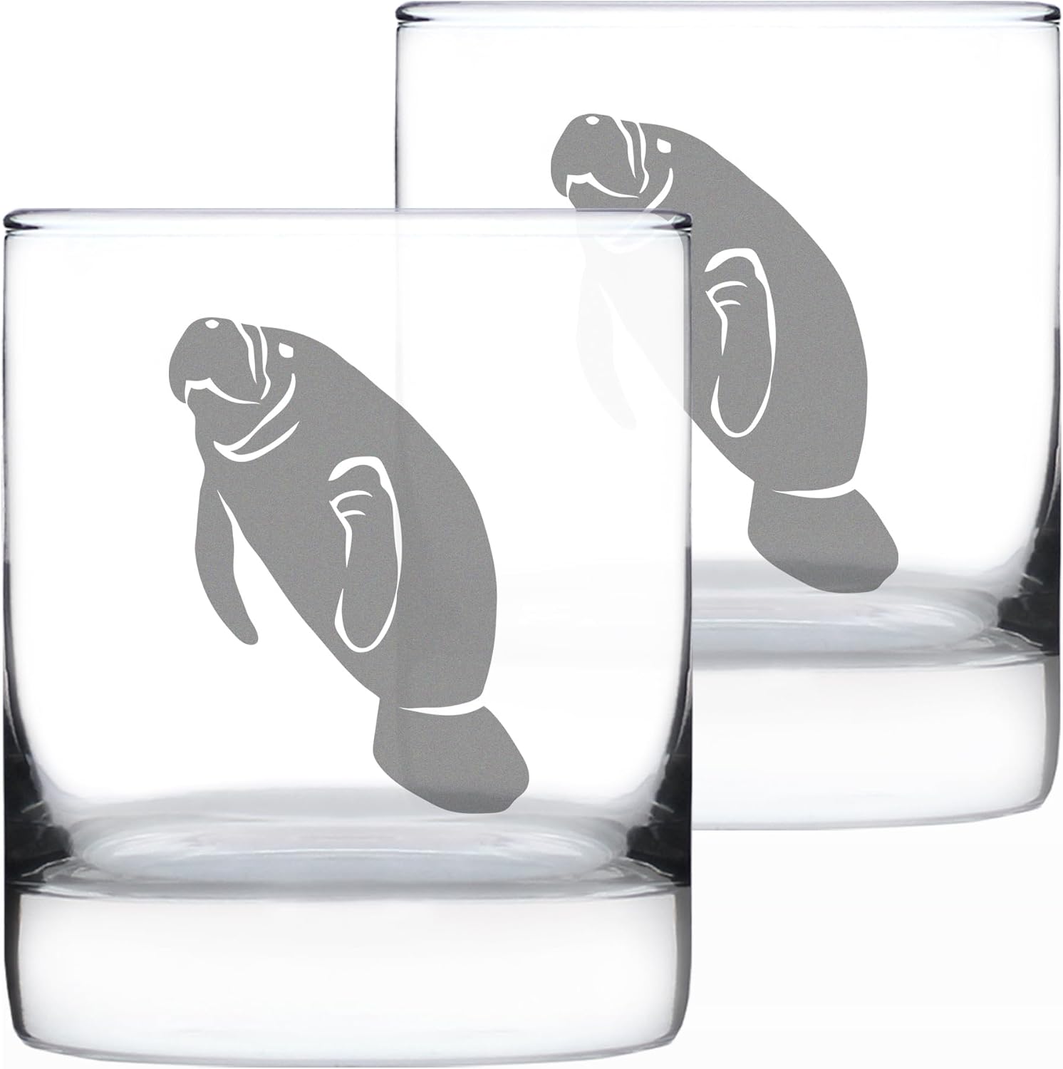 Bevvee Manatee Whiskey Rocks Glass - Fun Funny Ocean Animals Themed Decor and Gifts for Sea Creature Lovers - Set of 2-10.25 Oz