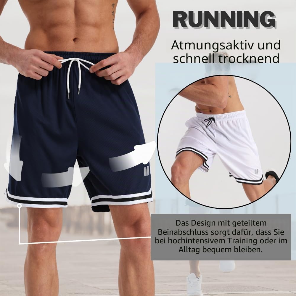 Herren Sport Shorts schnelltrocknend mit Taschen elastischem Bund für Fitnessstudio Laufen