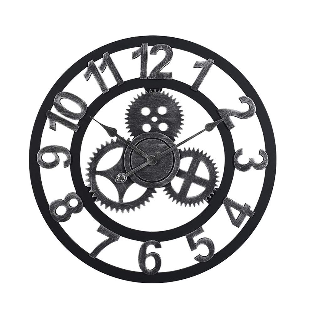Horloge Murale Engrenage Bois 60cm Solution Déco pour Grand Mur Vide Salon