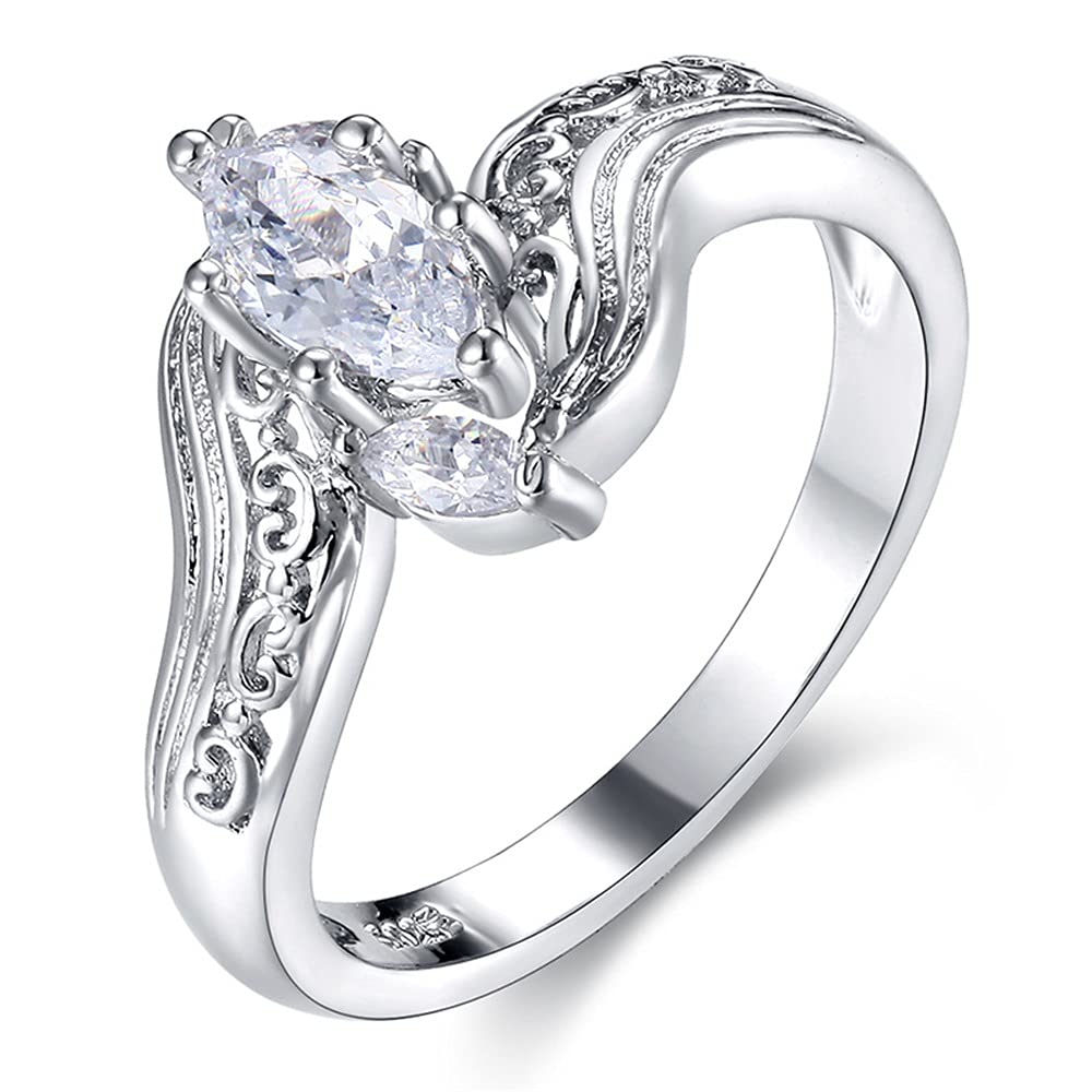 925 Sterling Silver Vintage Carved Classic Ring Marquise Shape Solitaire Halo Ring AAA Cubic Zirconia Hollow CZ Eternity Engagement Wedding Band Ring for Women (6)