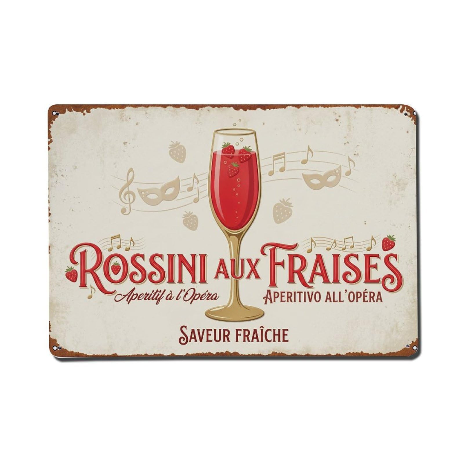 Rossini Vintage Recipe Metal Tin Sign Plaque Wall Decor for Cafe, Club Bar, Office, Home Garden Metal Poster 8x12Inch