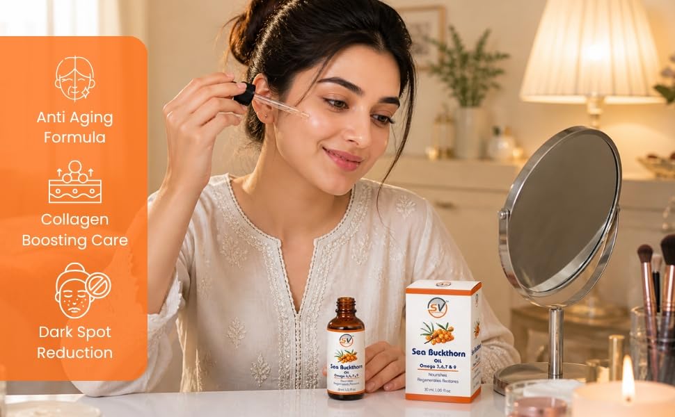 Image of Sea Buckthorn Oil 30ml Face Serum & Face & Hair | Nourishing Oil with Omega 3,6,7 & 9 | Collagen Boosting | Reduces Fine Lines, Dark Spots & Dull Skin | For Smooth & Glowing Skin (Pack of 1 Each)