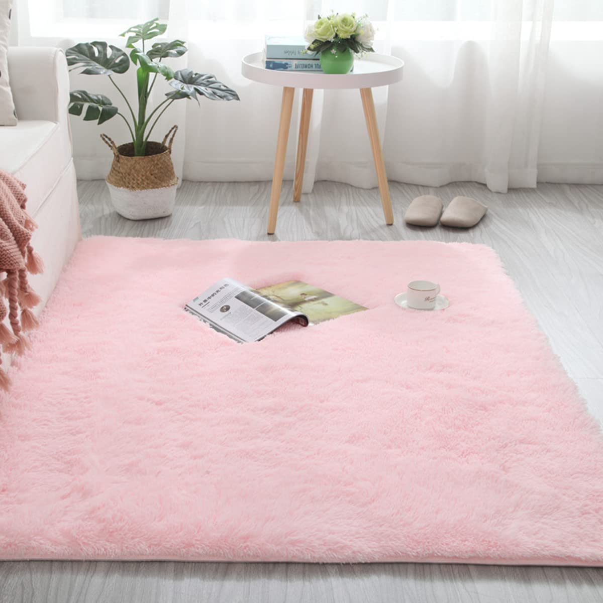 Teppich Stück Teppich Warme Weiche Künstliche Luxus Teppich Plüsch Teppiche Hochflor Teppich Handgemachte Dekoration Teppiche Babypflege Krabbelteppich, Rosa 32"x63"