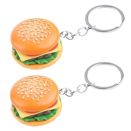 2Pcs Hamburger Simulation Cheeseburger Pendant Key Chain Key Ring Pendant