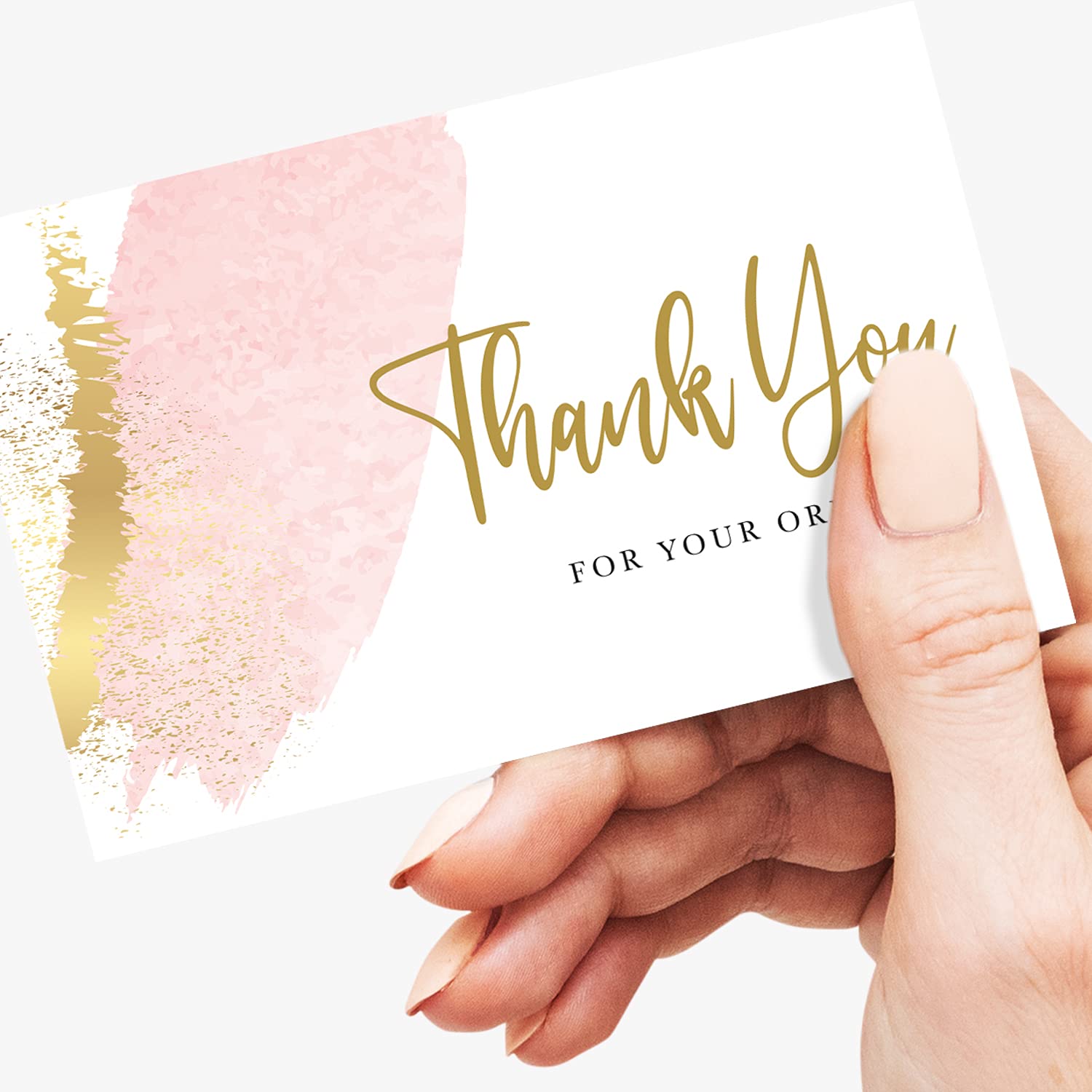 Thank You for Your Order Cards for Small Business, Pink and Gold Design, Premium 350gsm Card