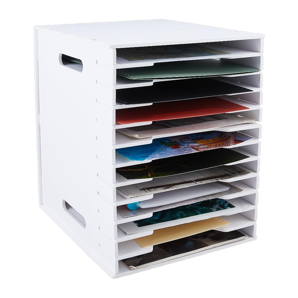 DICOSMETIC 12 Fach Scrapbook Papier Organizer Aufbewahrung 29.5x26.3x33.5 cm Weiß Karton Aufbewahrungsregal Stapelbare Papierablagen Halterung Schreibtisch Ordnerregal Für Homeoffice Dekoration