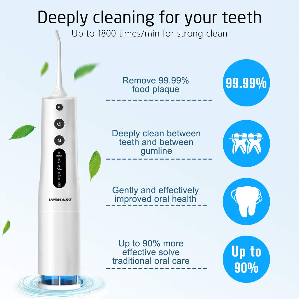 Cordless Water Flosser Teeth Cleaner, INSMART 360ML Water Tank 2000mAh Battery DIY Modes IPX7 Waterproof USB Rechargeable Oral Irrigator for Home and Travel : Health & Household