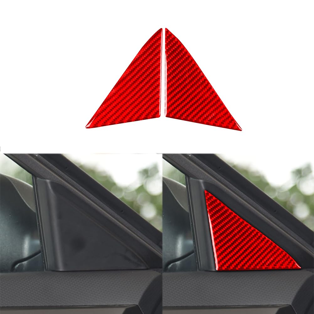 Car Interior A Pillar Triangle Panel Trim Real Carbon Fiber Sticker Compatible with Hyundai Veloster 2012 2013 2014 2015 2016 2017 Red Accessories