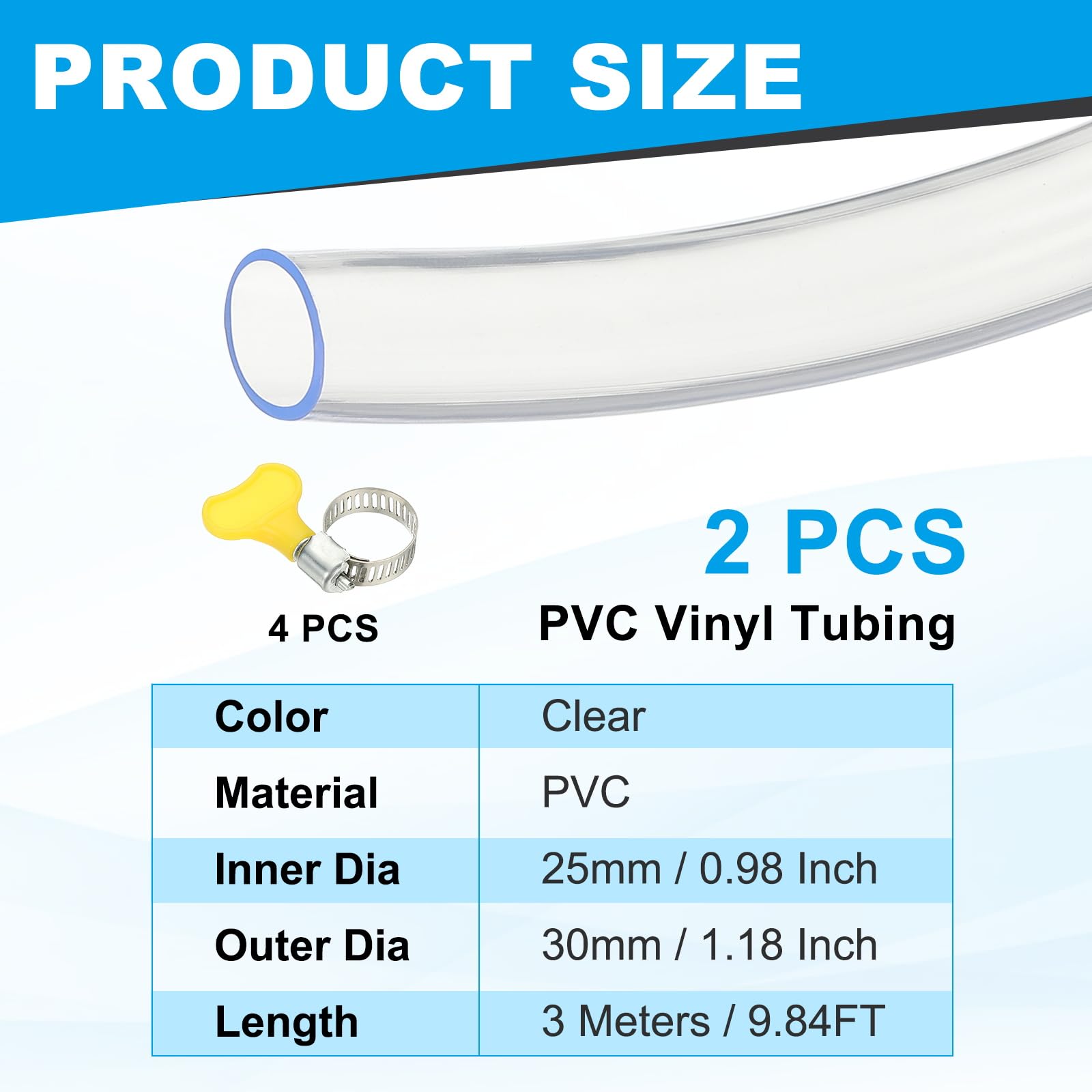 PATIKIL 2Pz Tubo PVC Plastica, 25mm x 30mm x 3 m Tubo Flessibile Trasparente in Vinile con Fascette Stringitubo, Tubi Silicone Gomma Morbido per Acquari Industriali Multiuso in Vinile