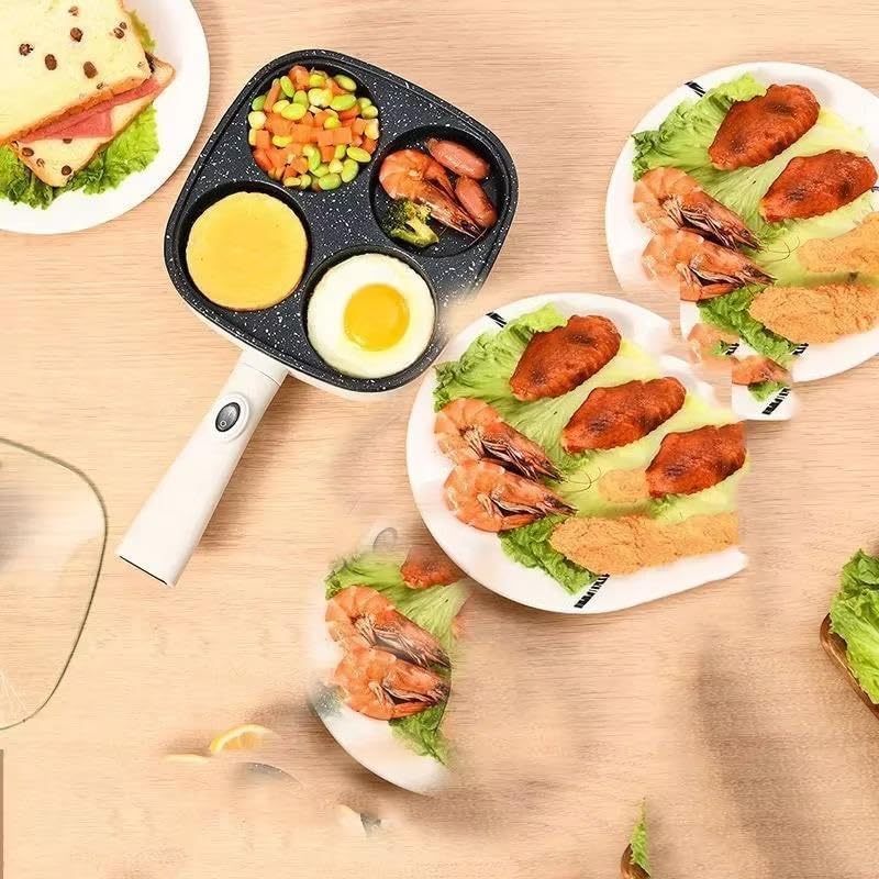 Image of Electric Skillet Non-Stick Square Pan | Multi Cooking Electric Fry Pan with Tempered Glass Lid (4 Hole)