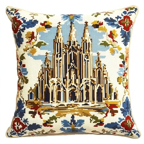 ANSIWEIGO Juego de cojines de nudos para anudar uno mismo, 43 x 43 cm, juego de anudados para niños y adultos, lienzo impreso, gancho de nudo, cojín de sofá 3D, decoración del hogar, iglesia europea