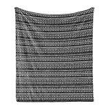Ambesonne Mudcloth Throw Blanket, Chevron Ornamental Aztec Style Vintage Bohemian Art, Flannel Fleece Accent Piece Soft Couch Cover for Adults, 50' x 60', White and Black