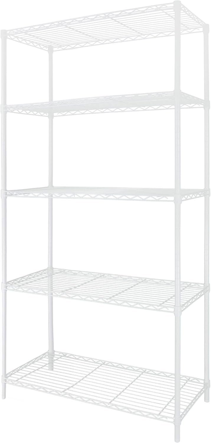 HSS 5 Tier Wire Shelving Rack, White, 16" Dx36 Wx72 H
