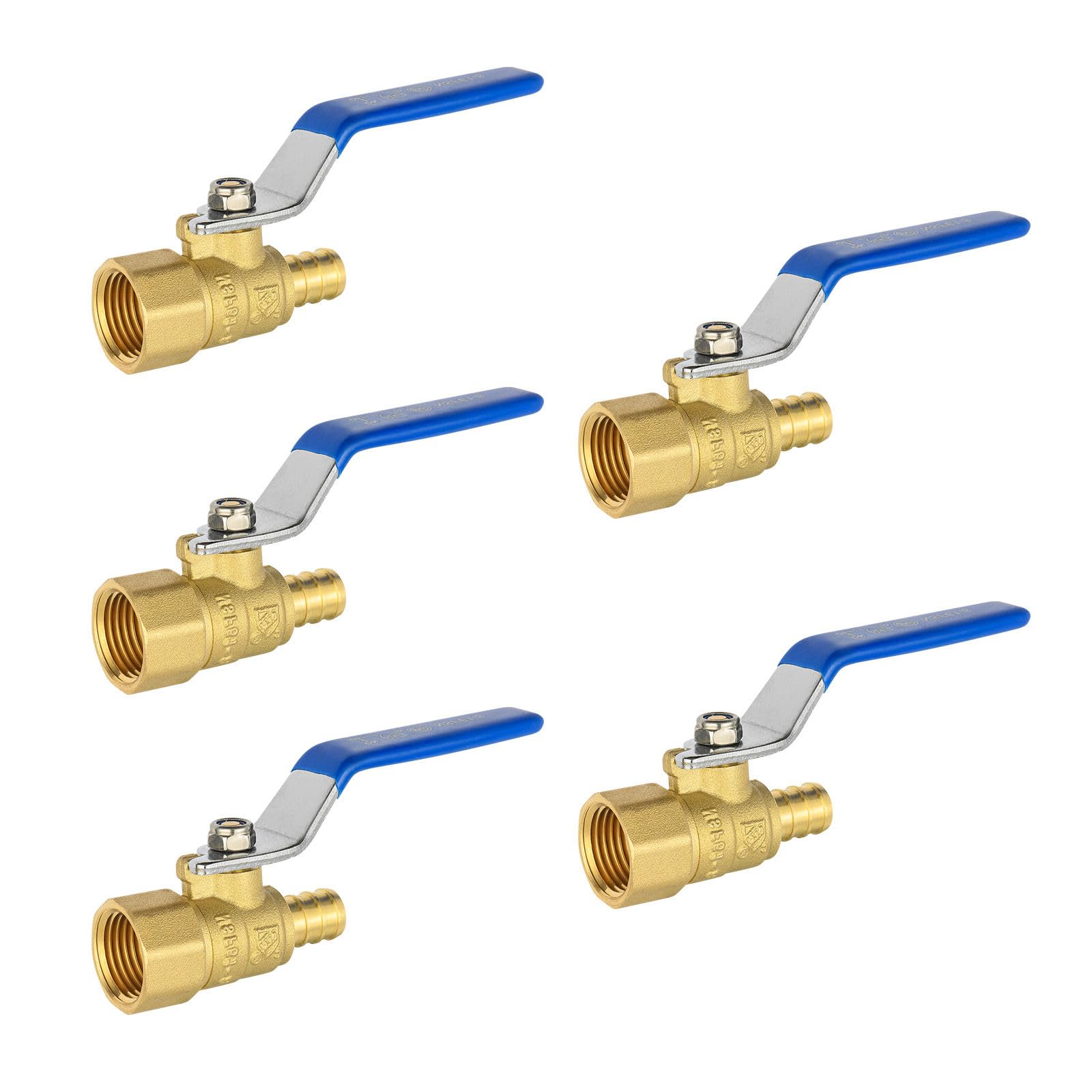 5 válvulas de bola, crimpado Pex de 1/2 pulgada x válvula de cierre NPT hembra de 1/2 pulgada, válvula de bola de cierre Pex B de puerto completo de latón para agua, aire, línea de