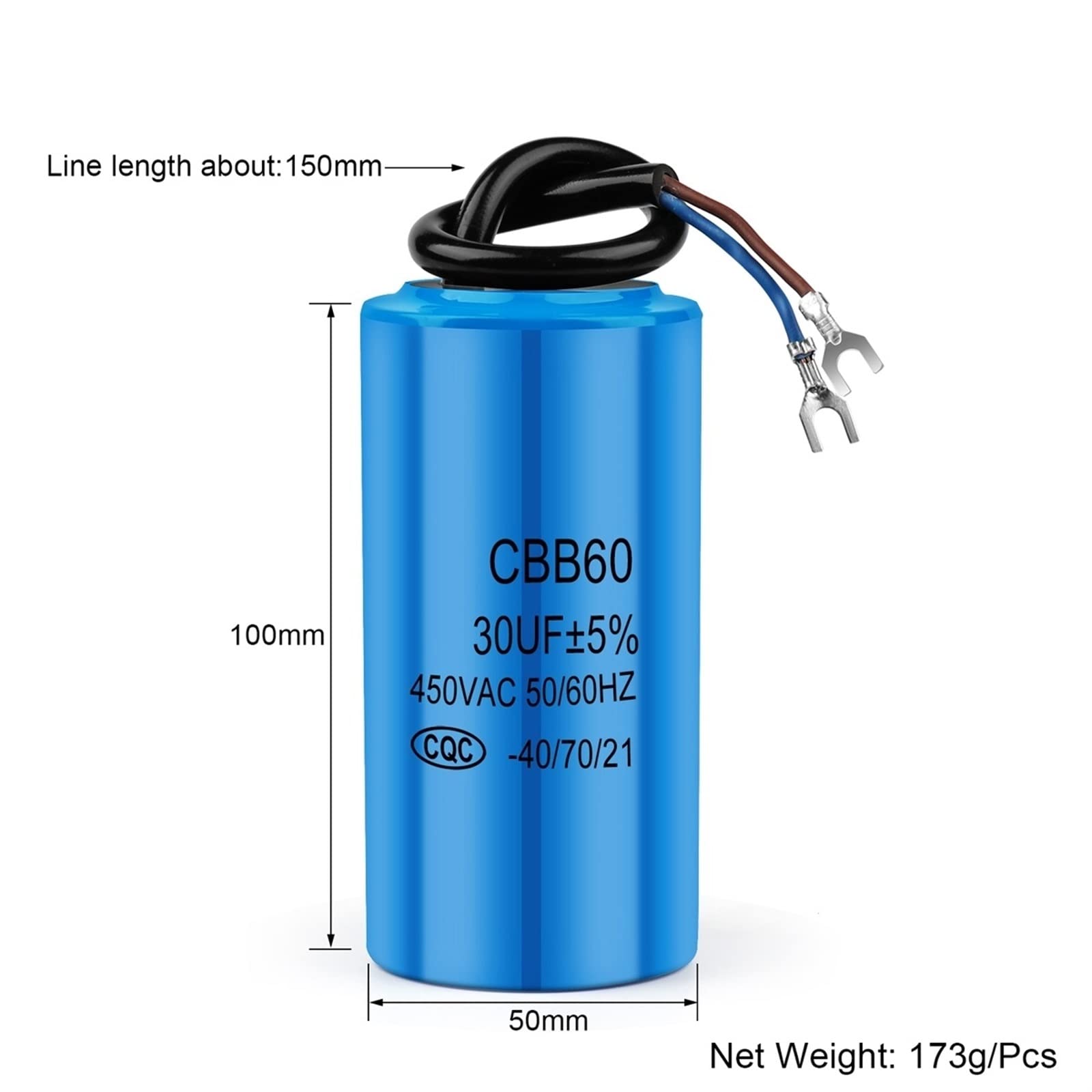 2 uds CBB60 450V condensador de funcionamiento del Motor serie condensadores de arranque de la bomba de agua funcionamiento del Motor de arranque 450VAC 3uF-80uF (Size : 80UF Blue)