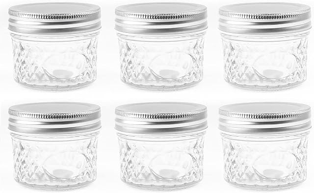 Danmu Art 6pcs 100ml Small Glass Jars with Aluminum Screw Top Mini Mason Jar for Caviar, Jam, Spices, Yogurt Pudding