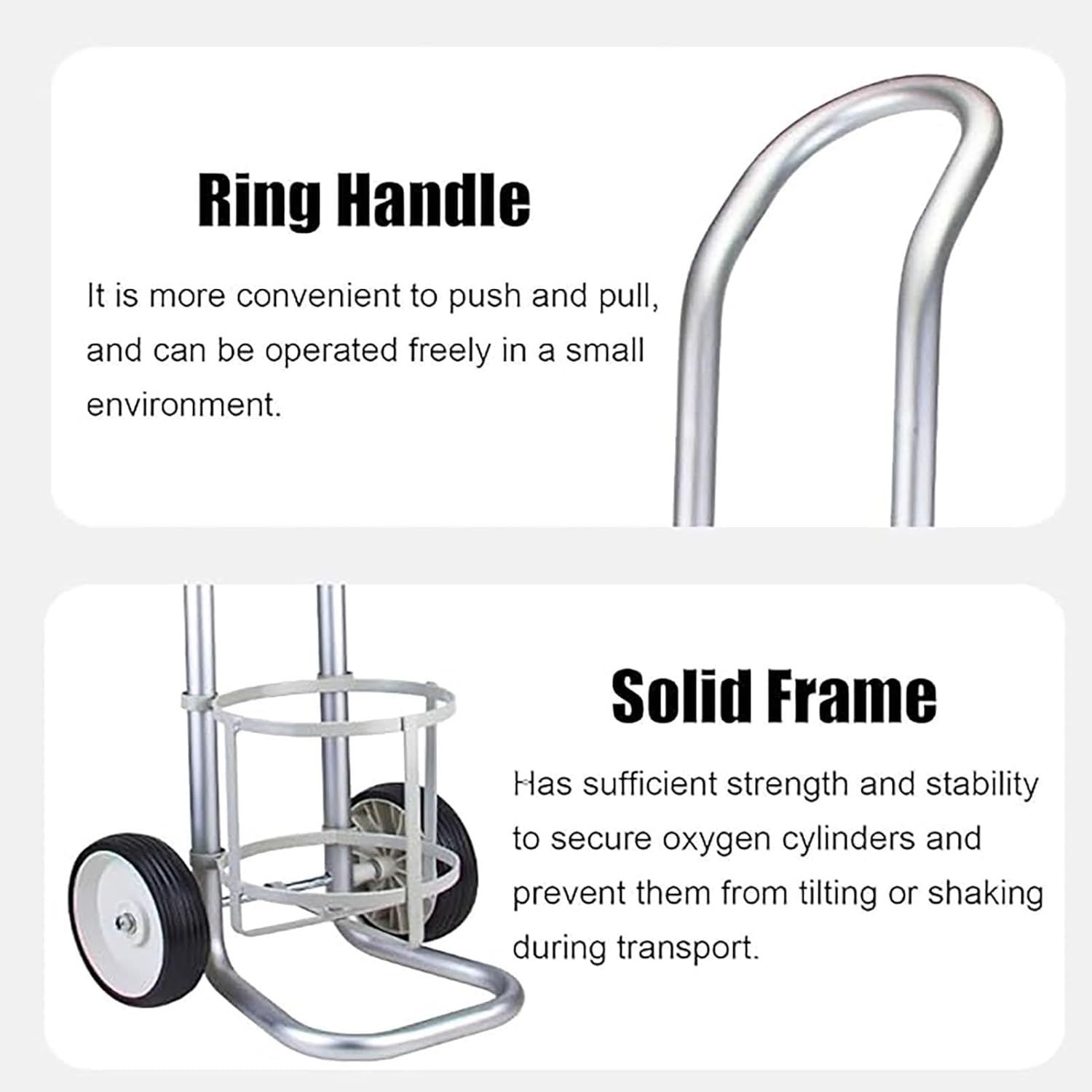 Adjustable Height Oxygen Cylinder Rack - 2-Wheel Portable Canister Carrier & Propane Tank Organizer - Fixed Frame Nitrogen Bottle Dolly for Easy Transportation (Dia 23.5cm / 9.25") - Image 4