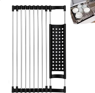 Bench Drainer Rack, Sink Drainer Rack, Collapsible Drainer Rack, Kitchen Sink Drainer Rack 37x11mm with Chopsticks Cutlery Compact and Rollable Black
