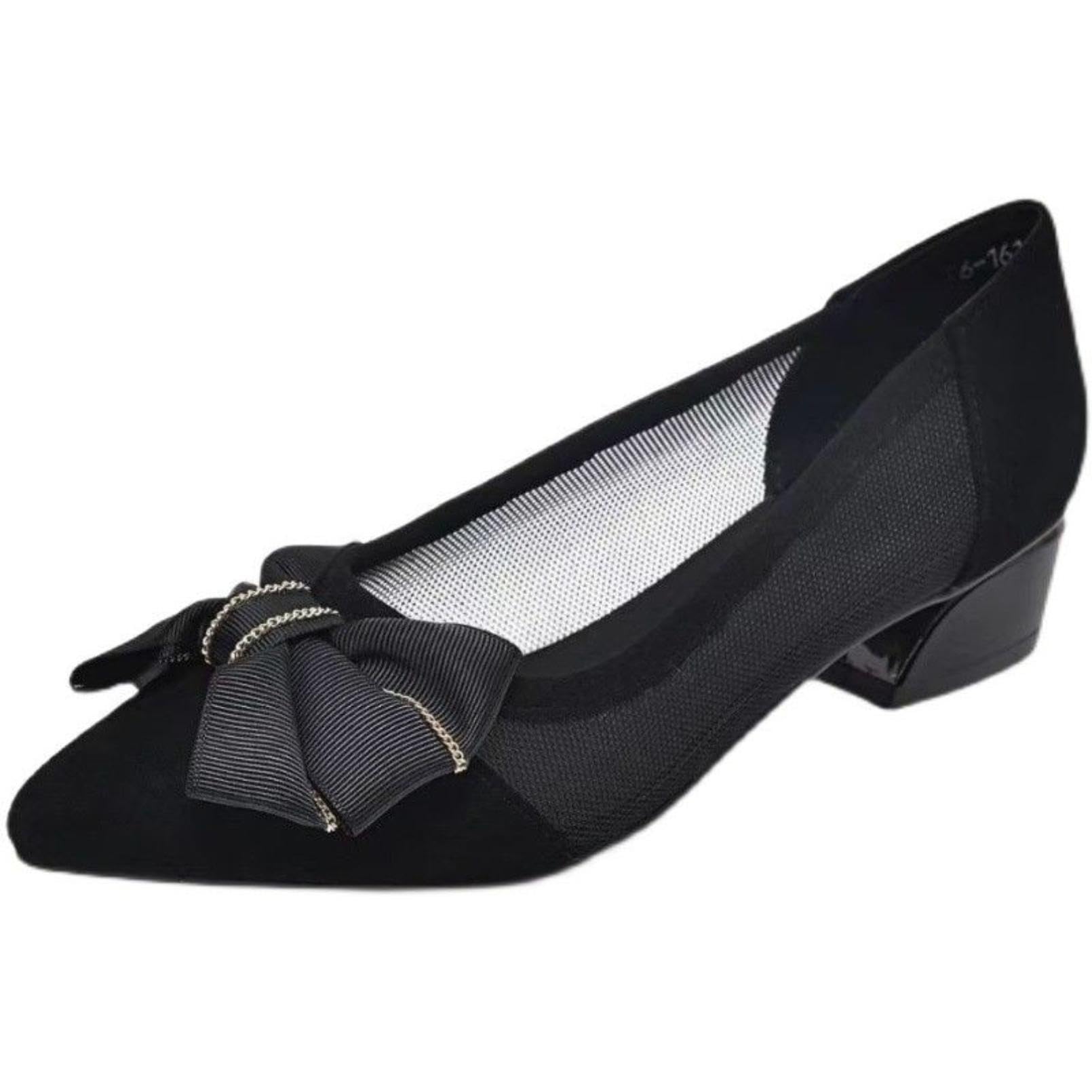 Generico Scarpe da Corte con Tacco A Blocco da Donna | Sandali Estivi Con Punta Appuntita In Mesh E Decorazione A Fiocco, Tacco Basso Scarpe Da Vestito Da Ufficio