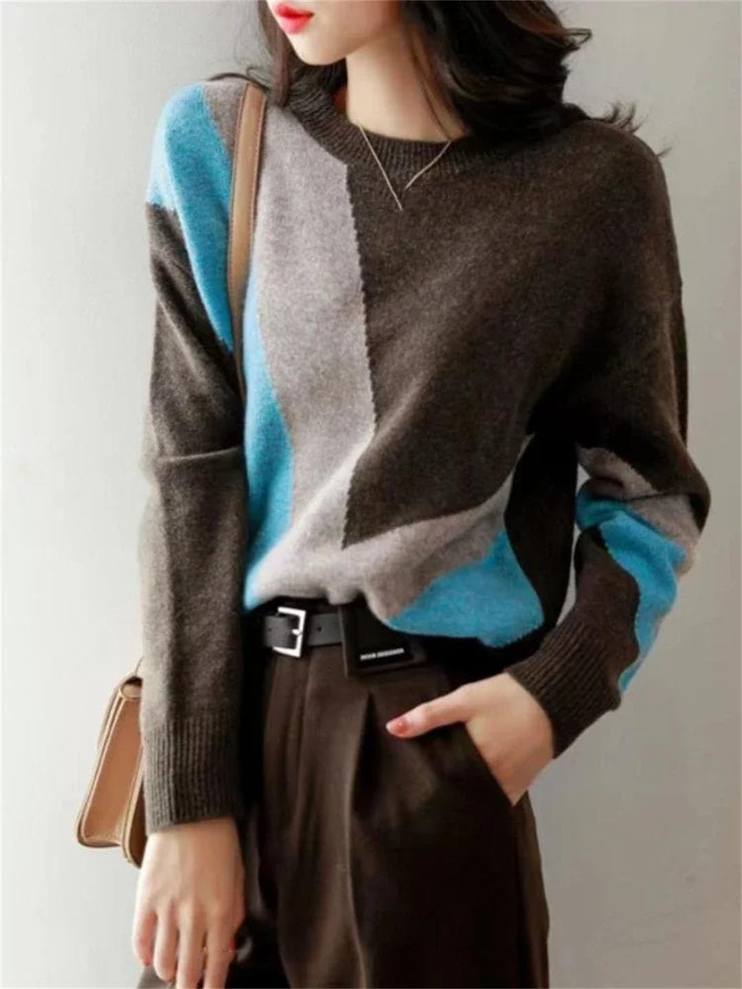 Vogrtcc Maglione da Donna Autunno/Inverno Pullover Lavorato A Maglia Maglieria O-Collo Maglione Oversize