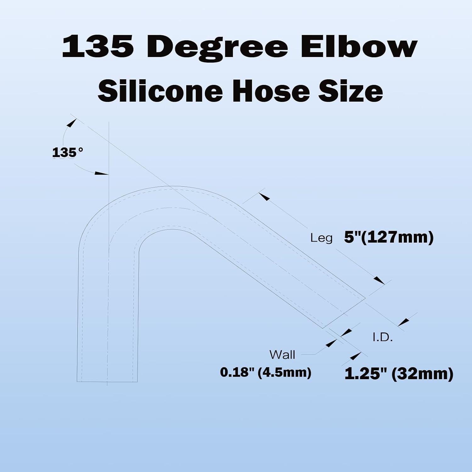 Automotive Silicone Tubing, ID 1.25" (32mm) 135 Degree Elbow, 5"(127 mm) Leg Length,3-Ply High Performance Coupler Silicone Hose for Turbo/Intercooler/Intake Piping (Black)