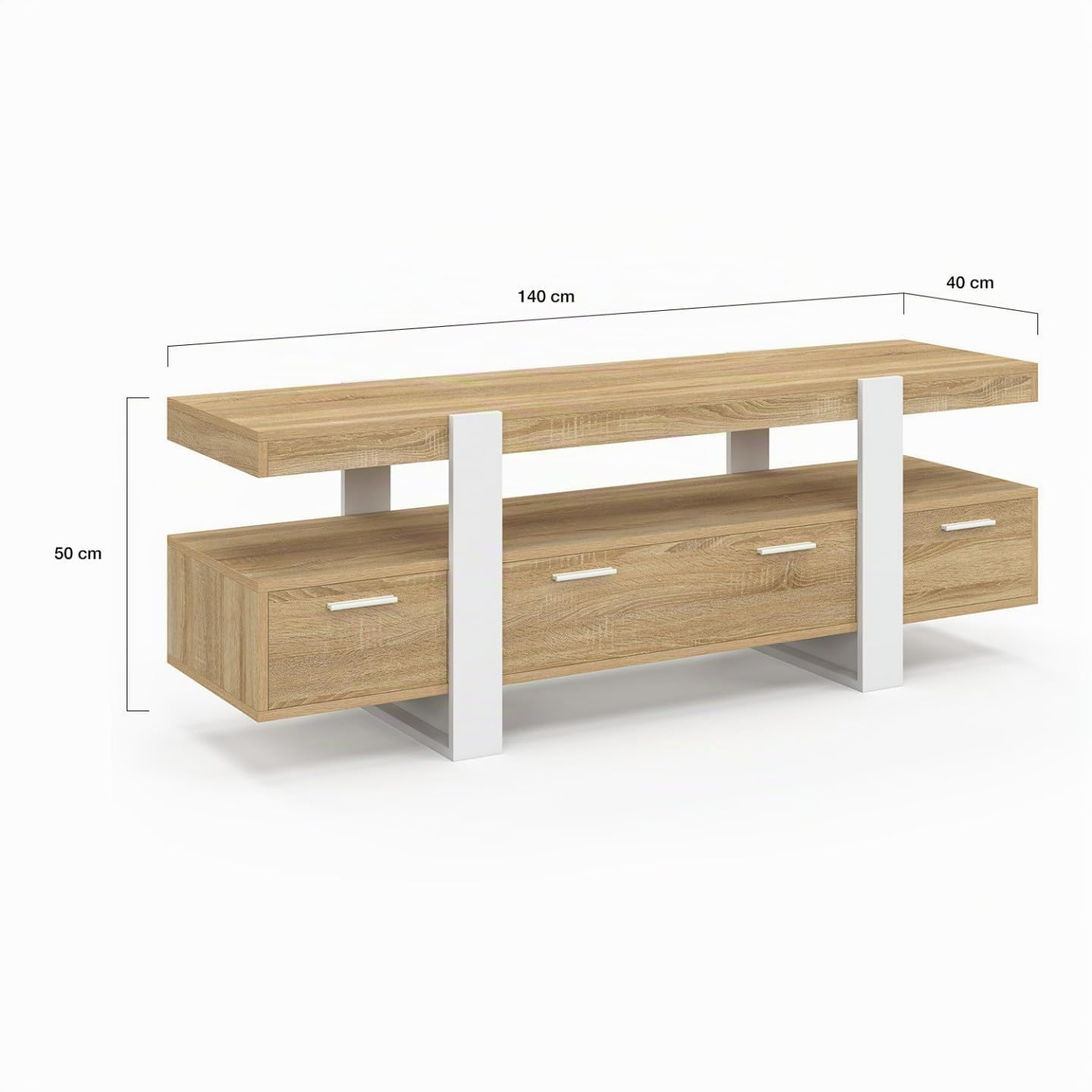 IDMarket - Meuble TV 140 cm Phoenix avec tiroirs Bois et Blanc