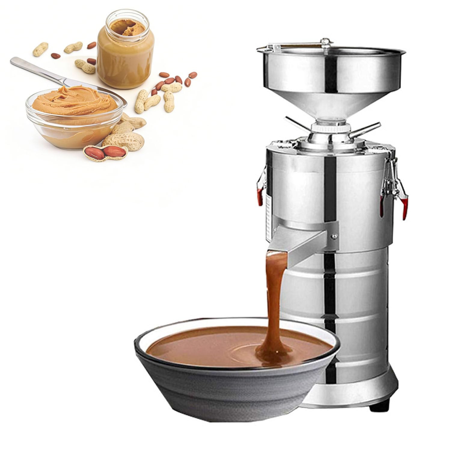 Molino de Acero Inoxidable para Mantequilla de Frutos Secos, Máquina Eléctrica 1100W con Rendimiento 15kg/h, Moler Café, Cereales, Cacahuetes