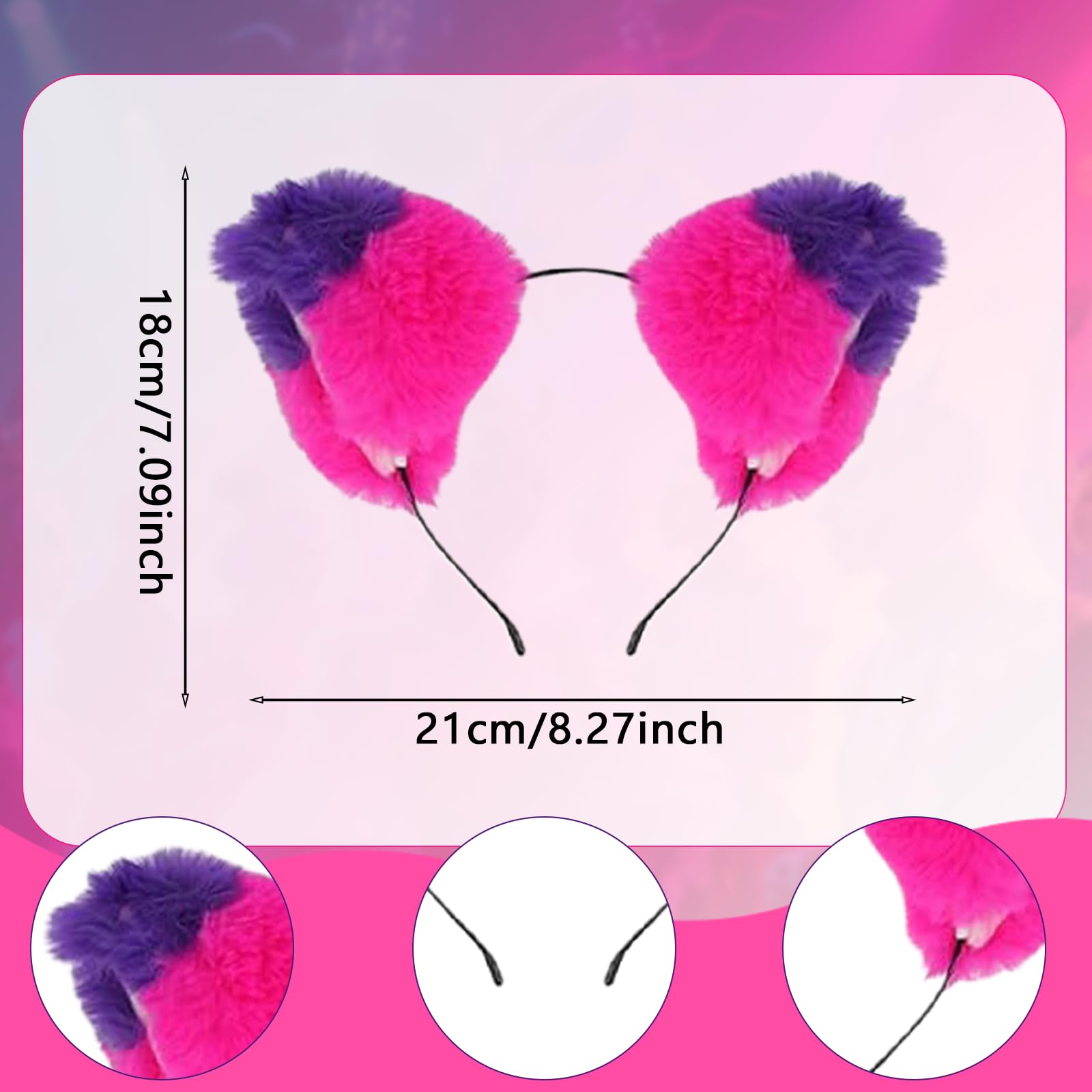 Werownsgso 7 PCS Pink Purple Striped Cat Costume With Striped Gloves Leg Warmers Cat Ears Necklace And Tail Suitable For Halloween Carnival And Role Playing Accessories - Image 3
