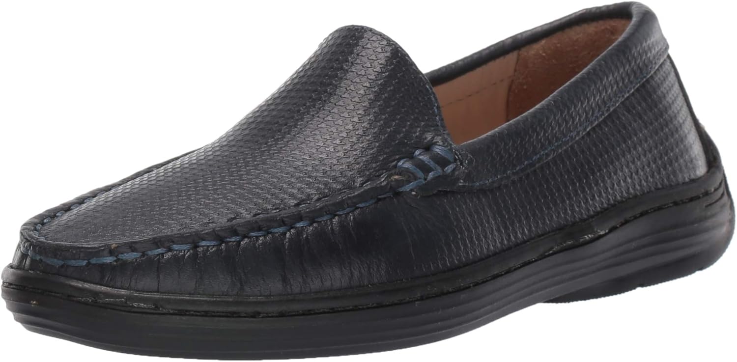 Driver Club USA Unisex Kids Boys/Girls Leather San Diego Loafer, Navy Nappa Stamp, 1 M US Little