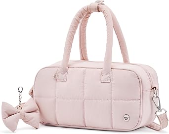 WESTBRONCO Puffer Crossbody bags for Women Quilted Shoulder Handbags, Puffy Cosmetic Makeup Bag Organizer w/Cute Ornament