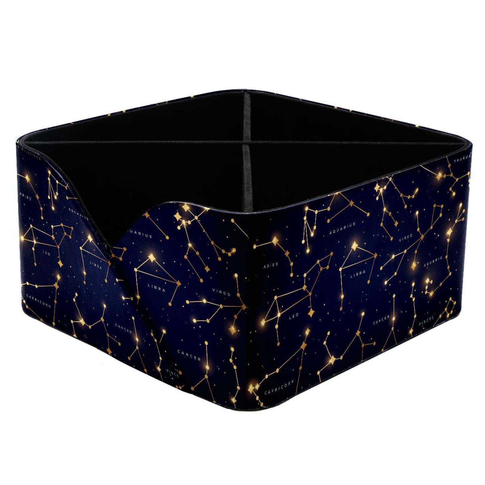 KengjuTesu Zodiac Golden Stars on Night Sky Desktop Organizer Pen Holder, Rectangular Pencil Cup for Office, Study and Makeup Stations