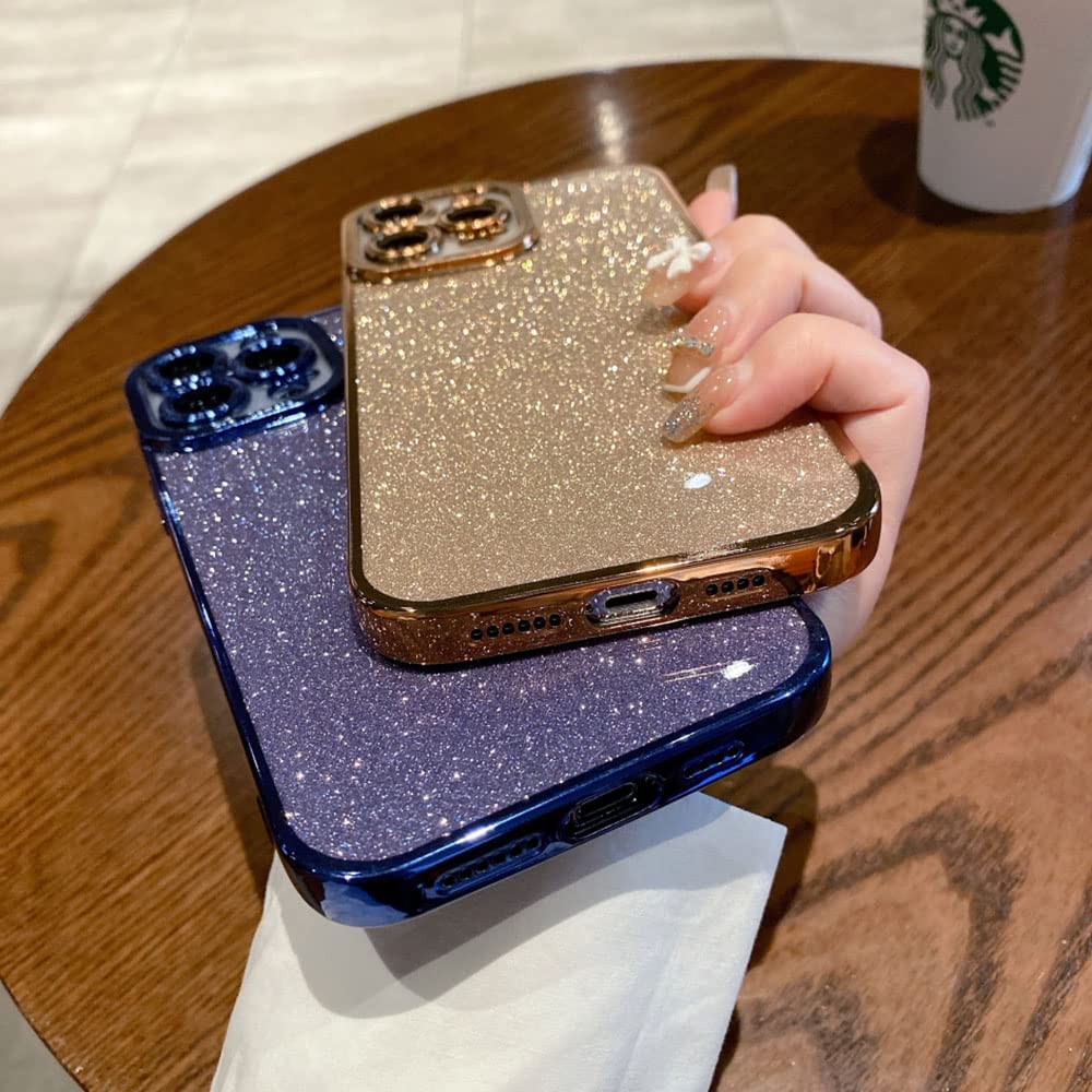 Fycyko Compatibile con iPhone 14 Pro Max Custodia Glitter Luxury Carino Trasparente Placcatura Telecamera Protezione Antiurto Custodia per Telefono per Donna Ragazza Cover per iPhone 14 Pro Max-Nero