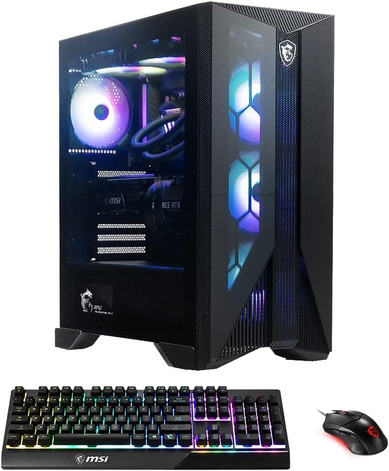 msi Aegis RS Gaming Desktop: Intel Core i7-13700KF, RTX 4070, 32GB DDR5, 2TB M.2 NVMe, Liquid Cooling, WiFi 6E, Keyboard & Mouse, DIY Friendly, Windows 11 Home-Adv: 13NUE-450US,Black