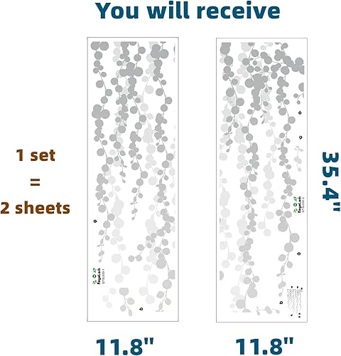 Miniatura 5 de RoyoLam 2 hojas de gradiente gris claro colgante de perlas de vid para sala de estar suculentas calcomanías de pared de PVC extraíbles para despegar