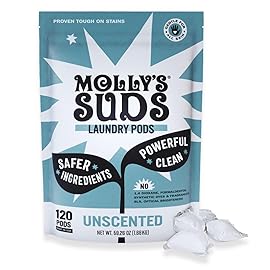 Molly\'s Suds Laundry Detergent Pods | Clean Detergent for Sensitive Skin | Ultra Concentrated and Stain Fighting | Unscented - 120 Count (Value Pack)