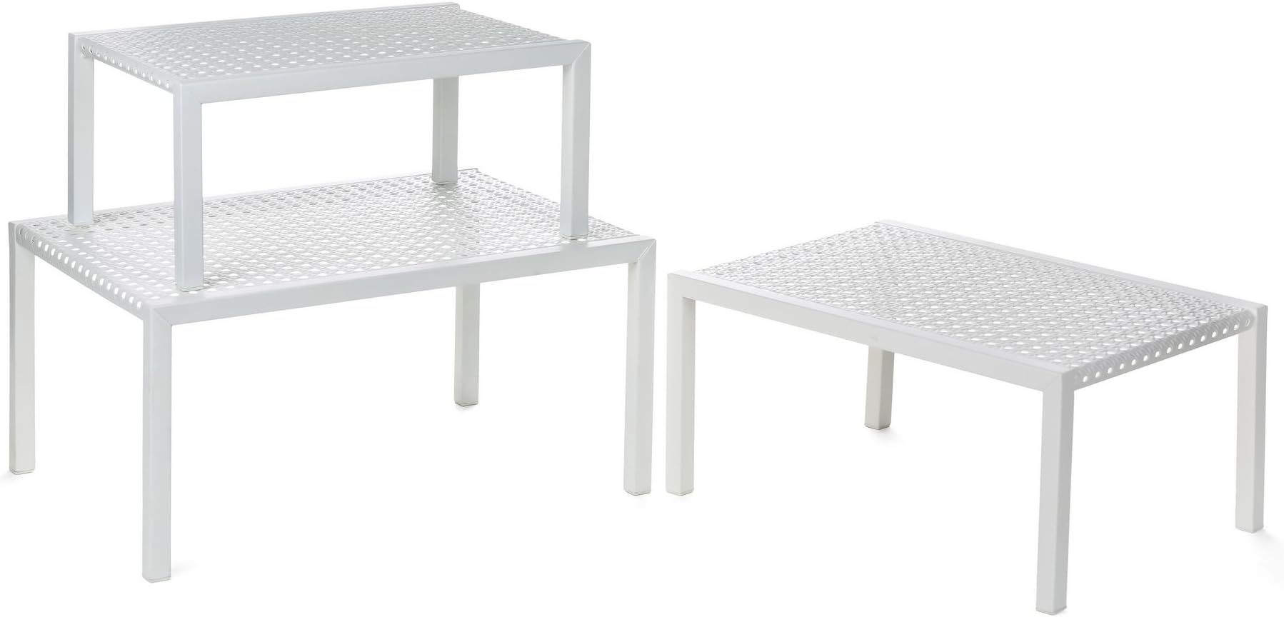 Heim Concept Counter Shelf 3 Pack Kitchen Cabinet Closet Organizer Extendable and Stackable Nesting Tables, White