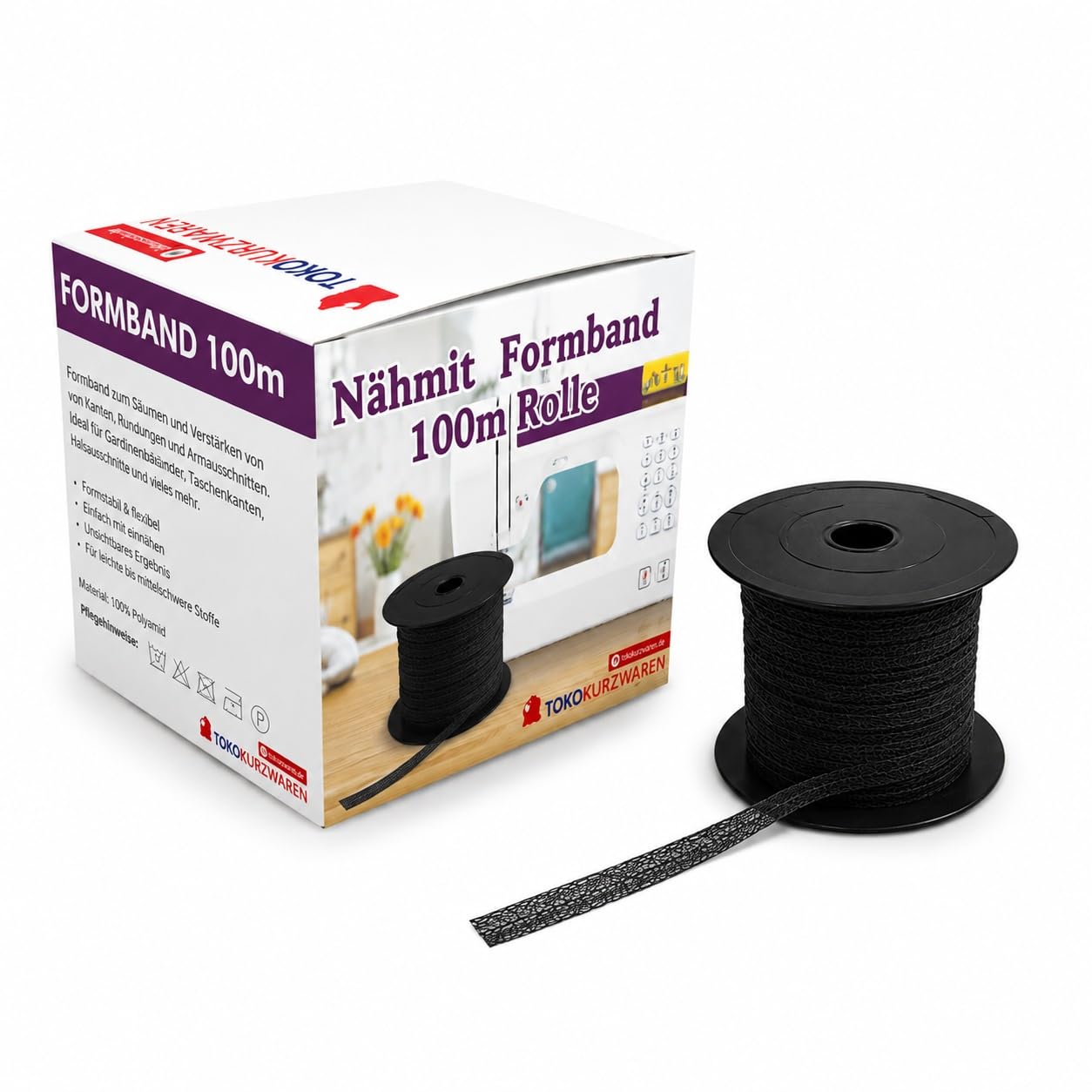 Nähmit - Pasek do naprasowania 12 mm czarny rolka 100 m