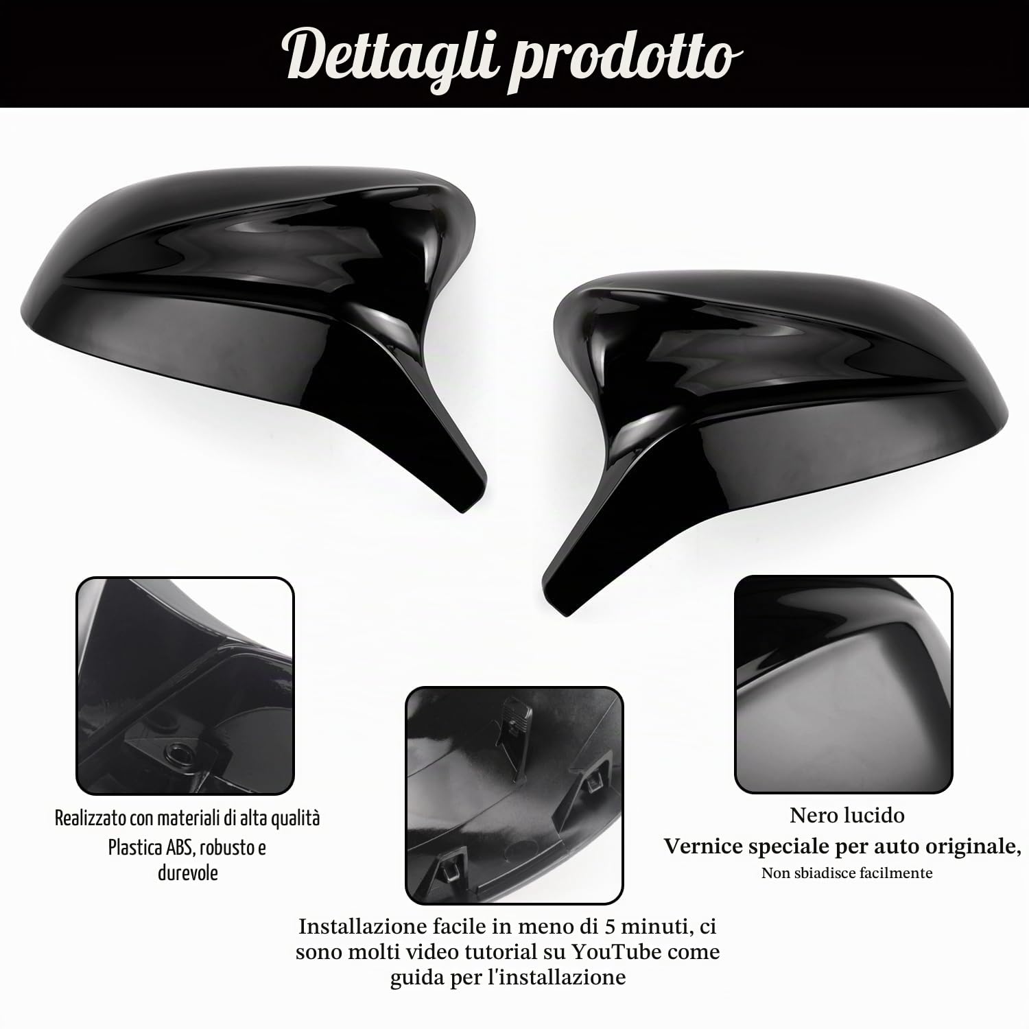 Coperchio Dello Specchio Laterale, Ricambio per Specchietto Retrovisore Compatibile con BMW X3 G01 X4 G02 X5 G05 X6 G06 2018-2022 iX3 2022-2023 X7 G07 2019, Nero Lucido, 2 Pezzi
